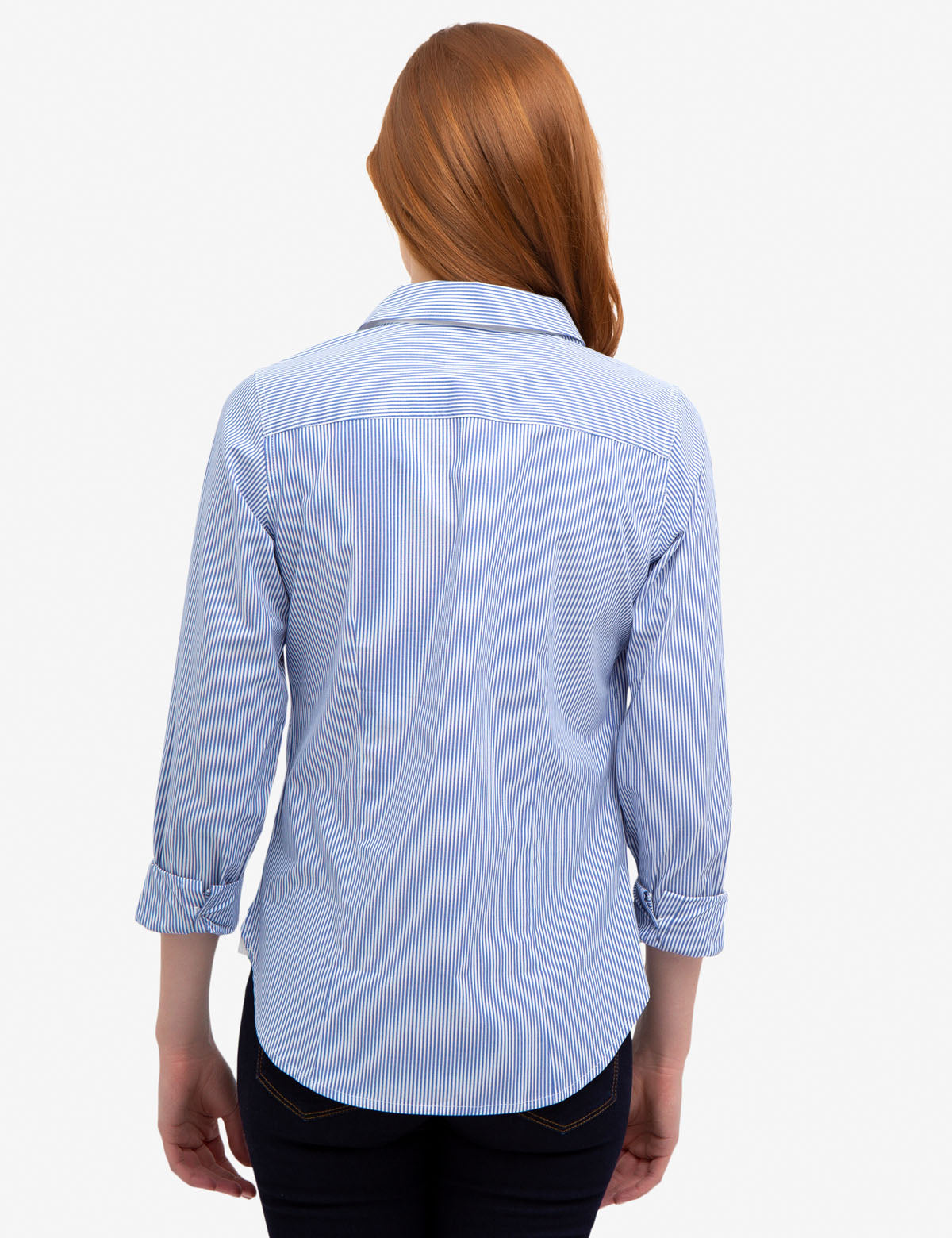Stretch Poplin Button-Up Shirt with Point Collar | Cotton Blend
