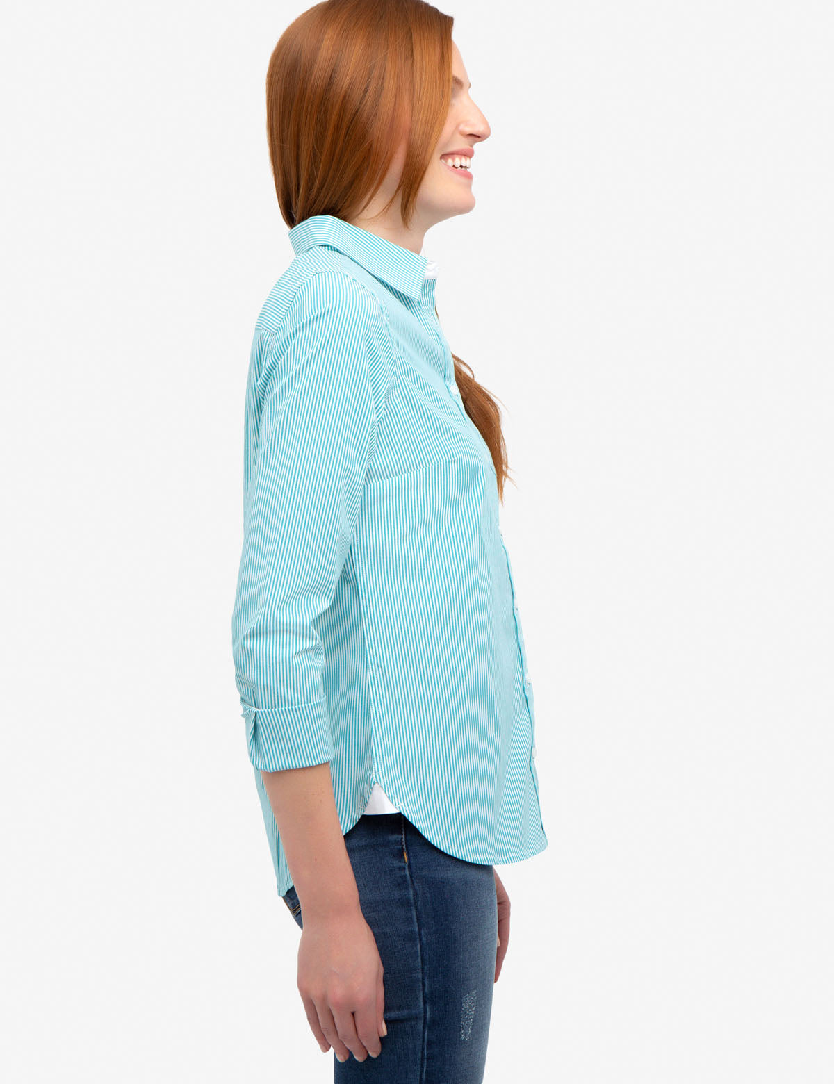 Stretch Poplin Button-Up Shirt with Point Collar | Cotton Blend