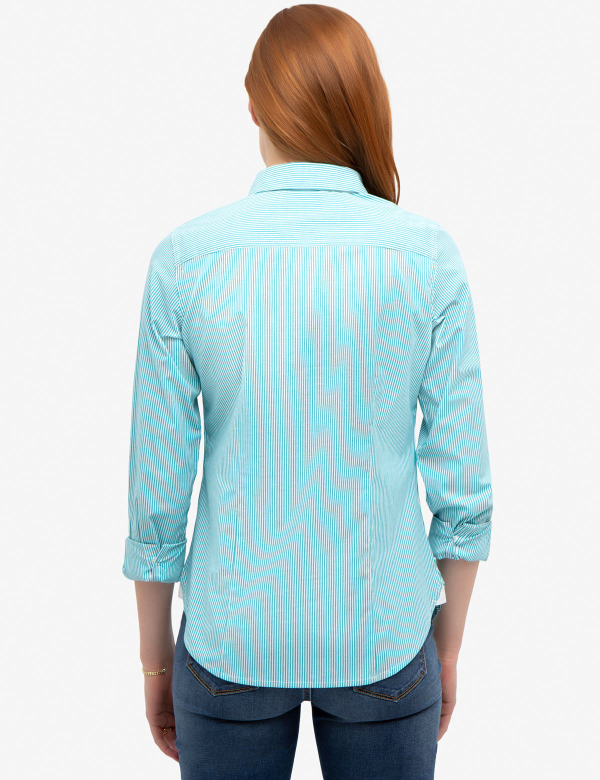 Stretch Poplin Button-Up Shirt with Point Collar | Cotton Blend