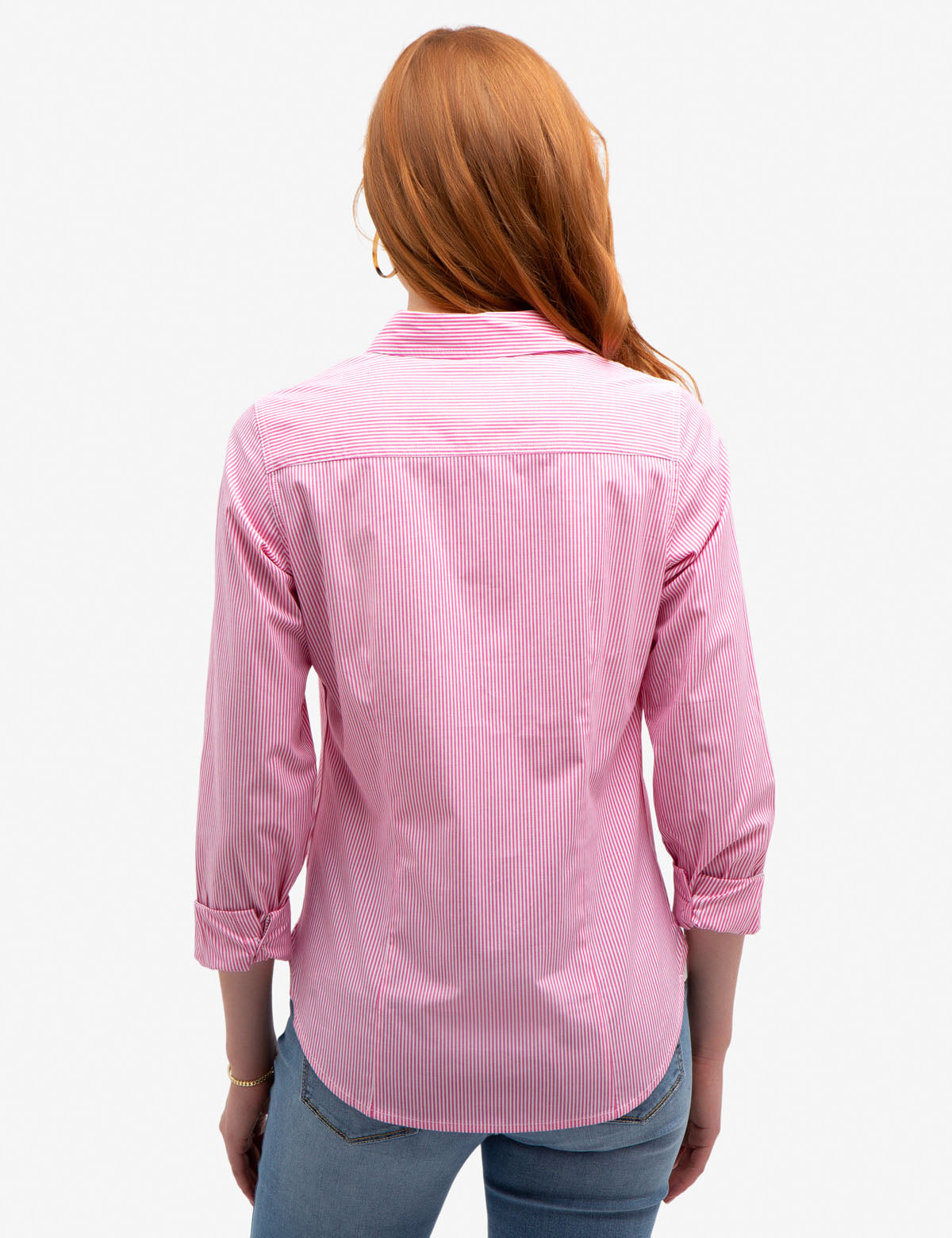 Stretch Poplin Button-Up Shirt with Point Collar | Cotton Blend