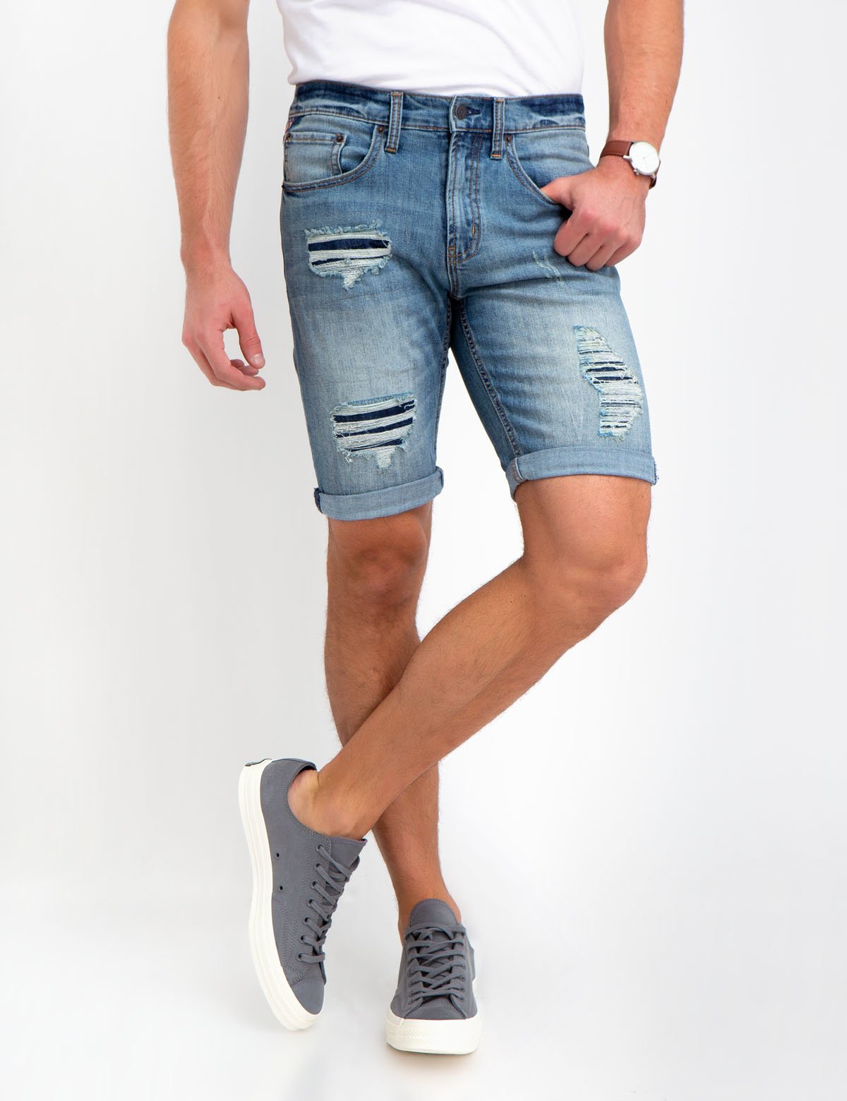 Stretch Slim Denim Shorts for Men | 99% Cotton & Button Fly