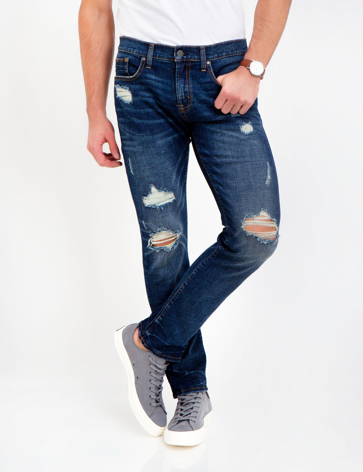 Slim Fit Stretch Destroyed Jeans for Men | Heavy Distressed Denim