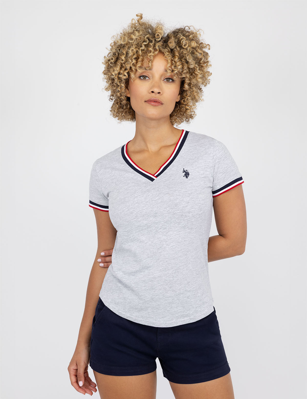 V-Neck Striped Trim T-Shirt | Signature Collection