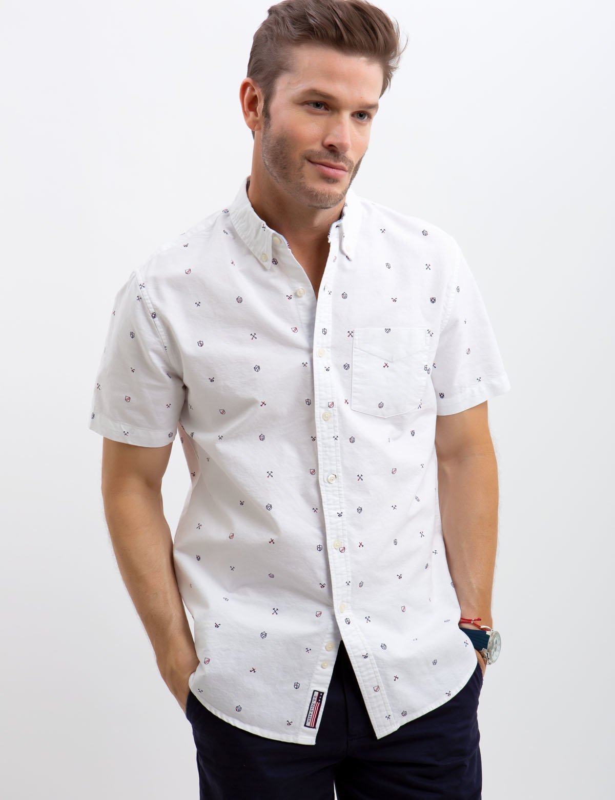 Stretch Slim Fit Oxford Shirt with Front Pocket | Button-Up