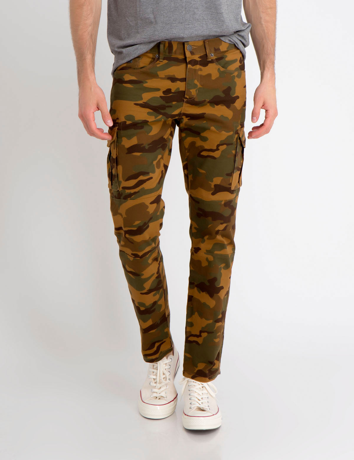 Stretch Twill Cargo Pants with Utility Pockets & Button Closure