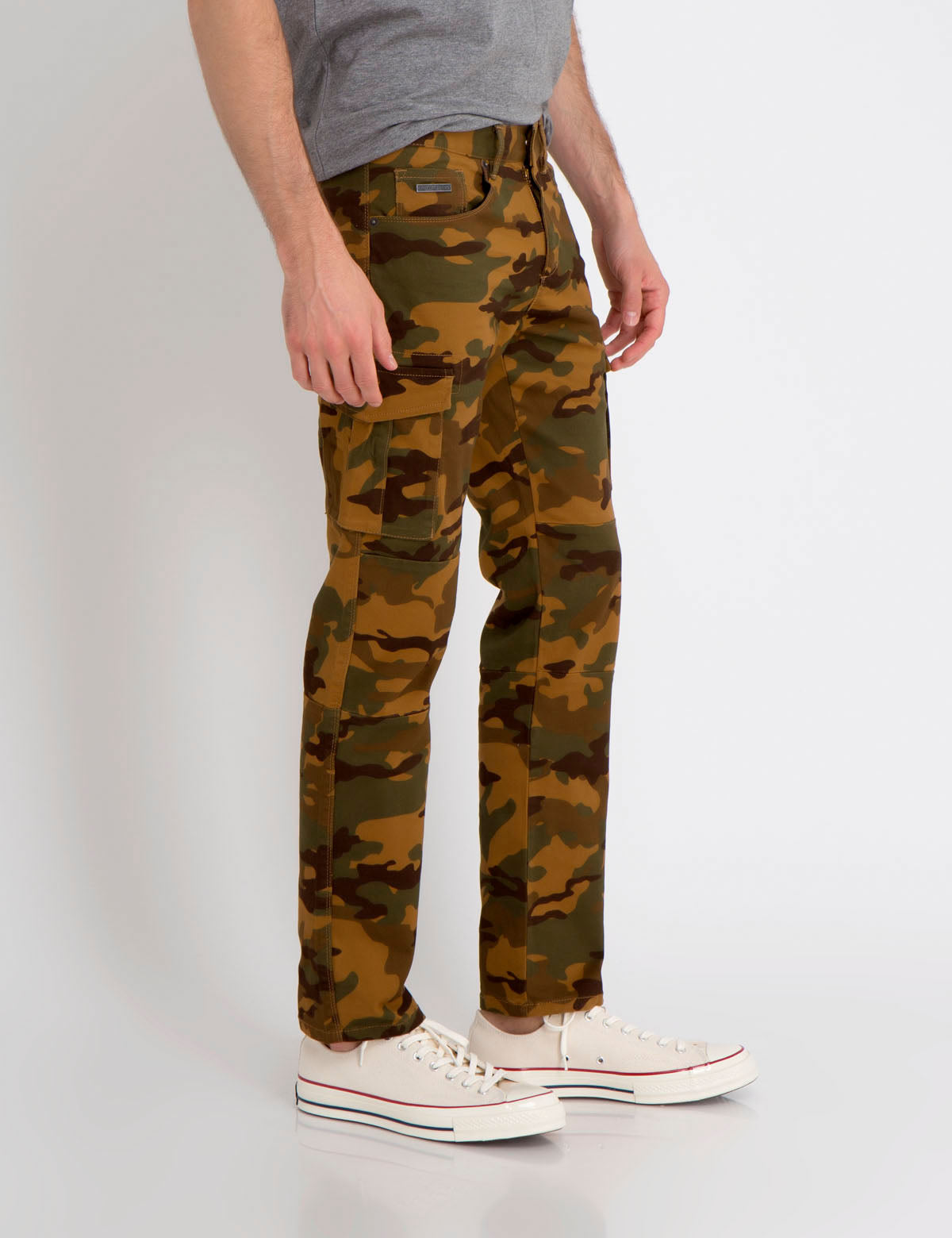 Stretch Twill Cargo Pants with Utility Pockets & Button Closure