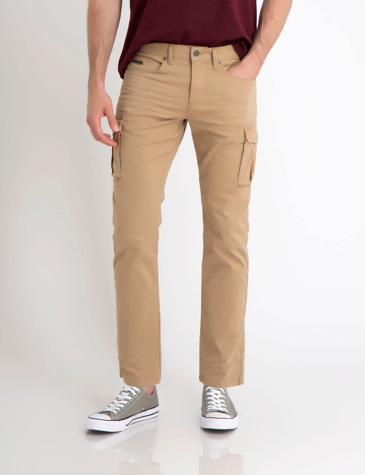 Stretch Twill Cargo Pants with Utility Pockets & Button Closure