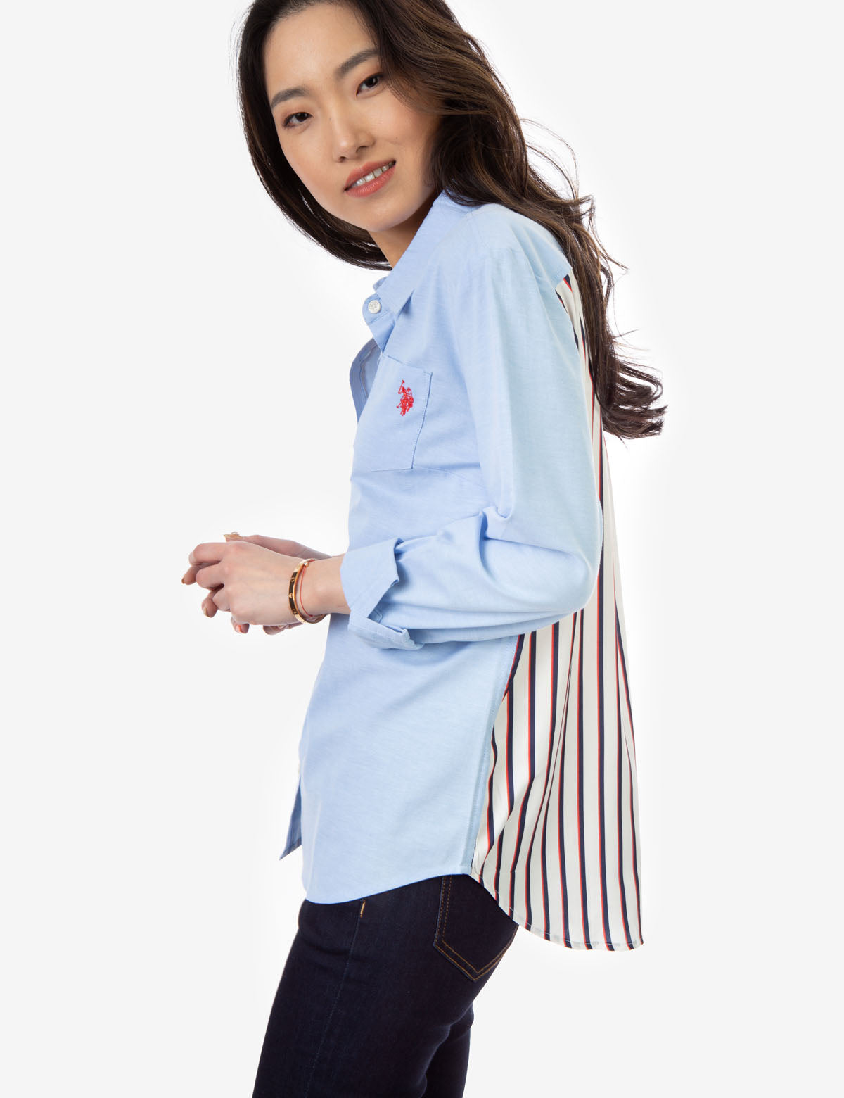 Stripe Back Oxford Shirt with Collar & Button Closure | Men's Casual Wear