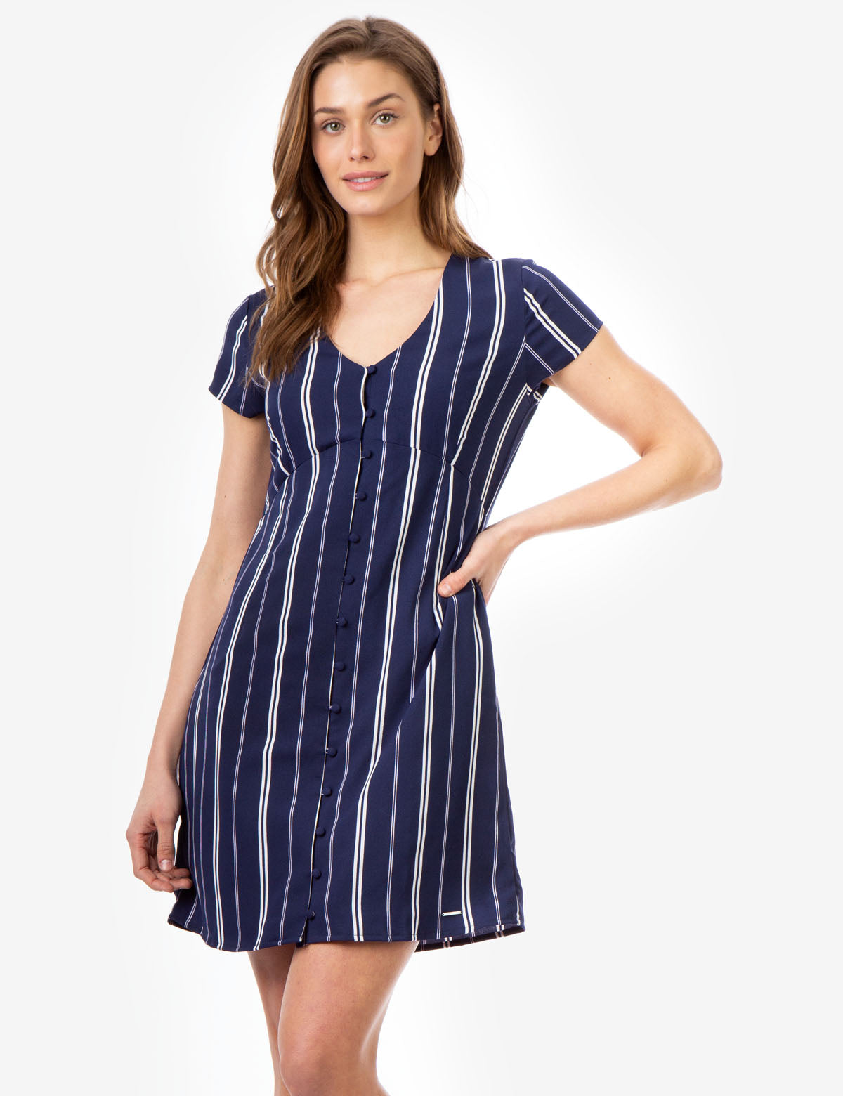 Striped Button-Up Dress with V-Neck & Short Sleeves | U.S. Polo Assn.