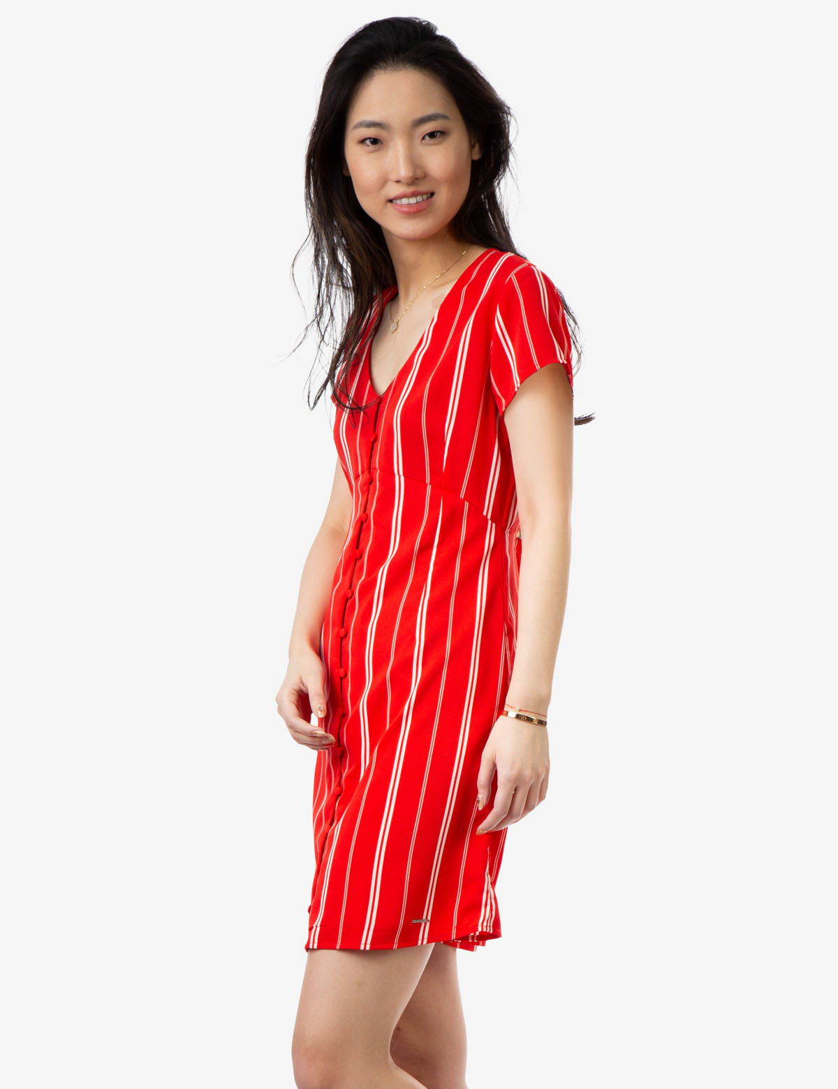 Striped Button-Up Dress with V-Neck & Short Sleeves | U.S. Polo Assn.