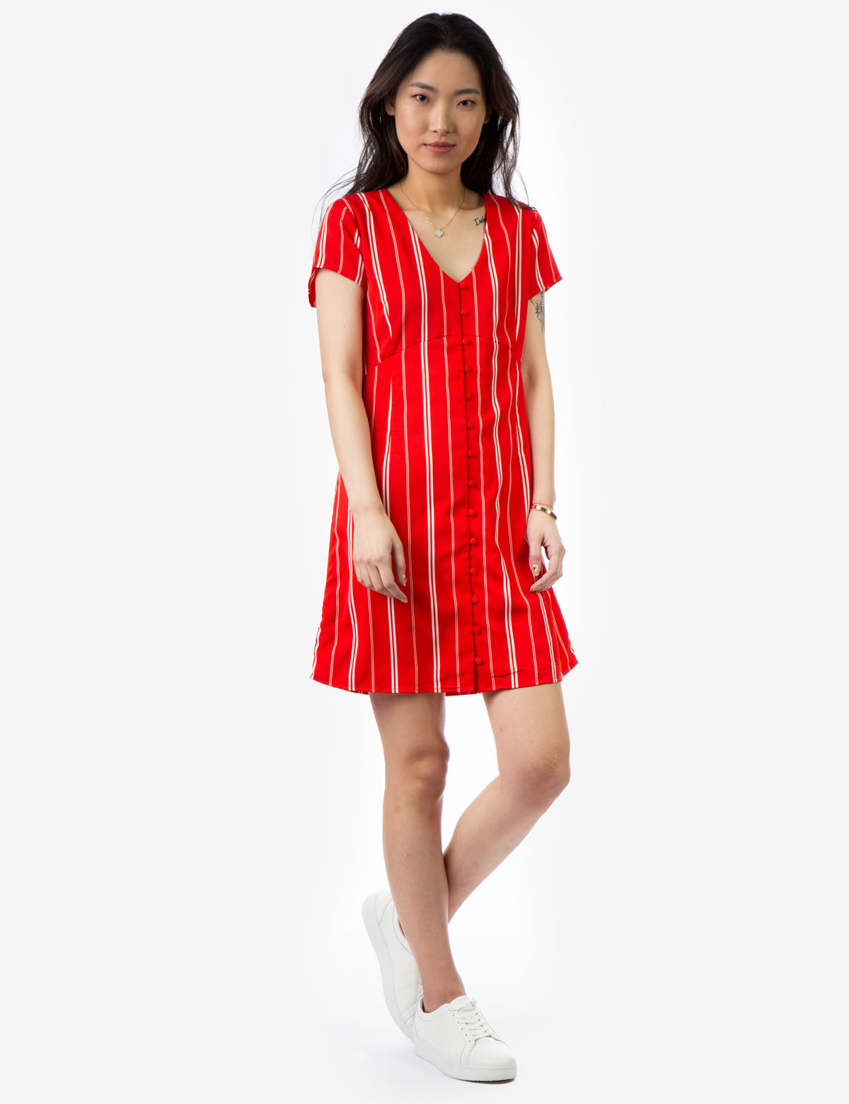 Striped Button-Up Dress with V-Neck & Short Sleeves | U.S. Polo Assn.