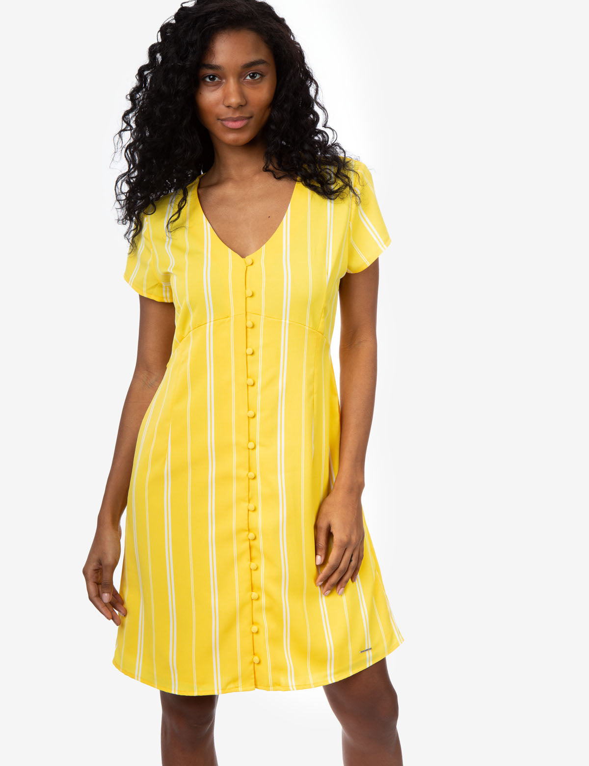Striped Button-Up Dress with V-Neck & Short Sleeves | U.S. Polo Assn.