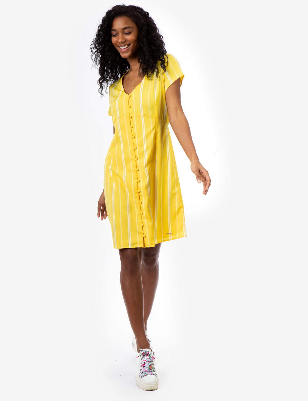 Striped Button-Up Dress with V-Neck & Short Sleeves | U.S. Polo Assn.