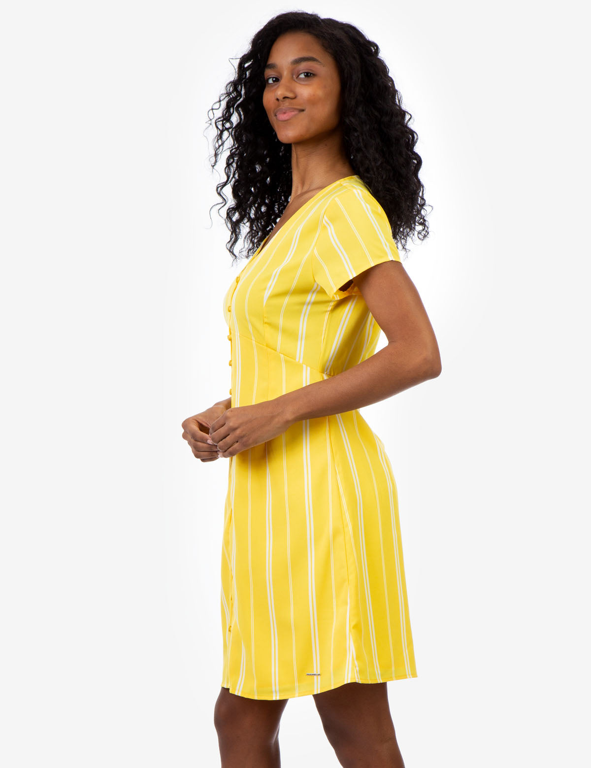 Striped Button-Up Dress with V-Neck & Short Sleeves | U.S. Polo Assn.