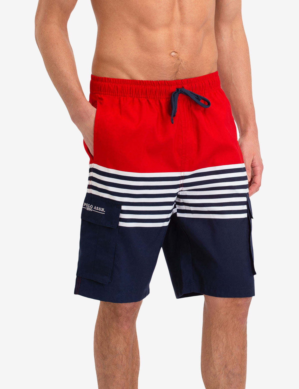 Stripe Cargo Swim Trunks with Side Pockets | US Polo Assn.