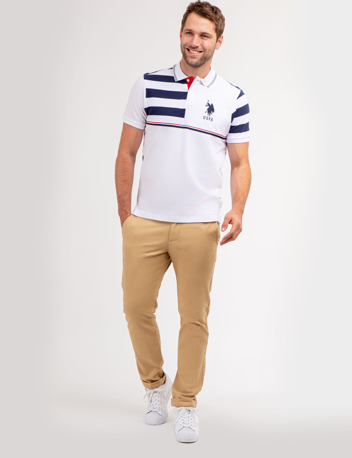 Colorblock Stripe Polo Shirt with Embroidered Logo | 100% Cotton