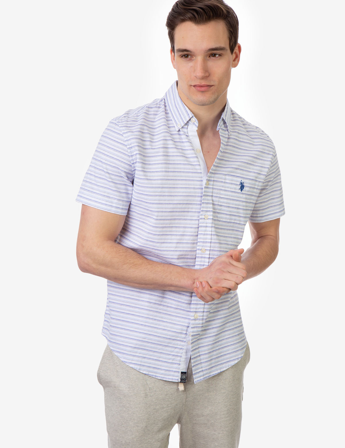 Striped Short Sleeve Button-Up Shirt with Embroidered Logo | U.S. Polo Assn.