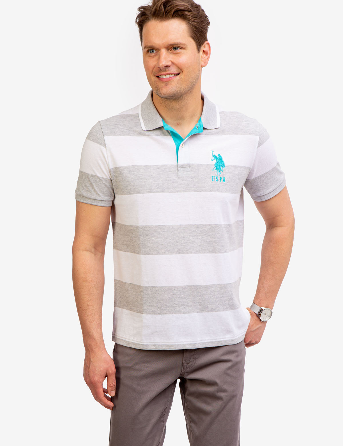 Stripe Pique Polo Shirt with Contrast Details | USPA