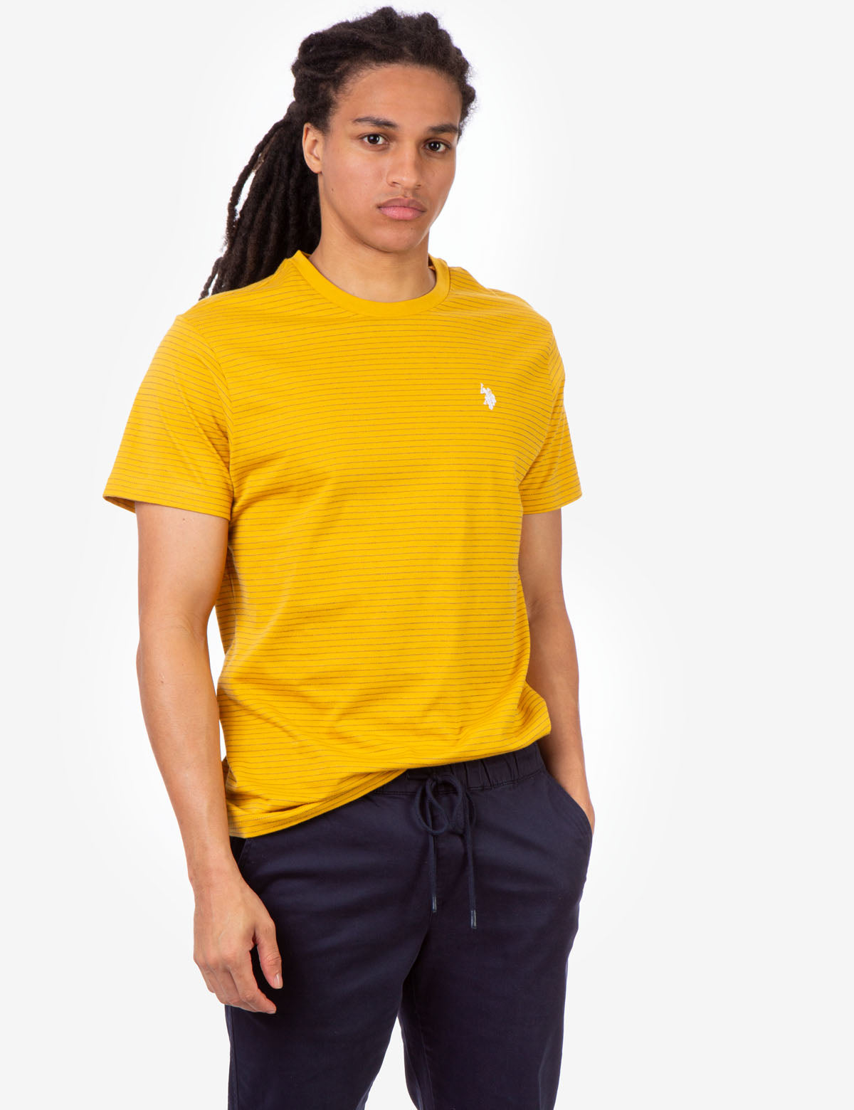 Striped Crew Neck T-Shirt with Embroidered Logo | Classic Fit