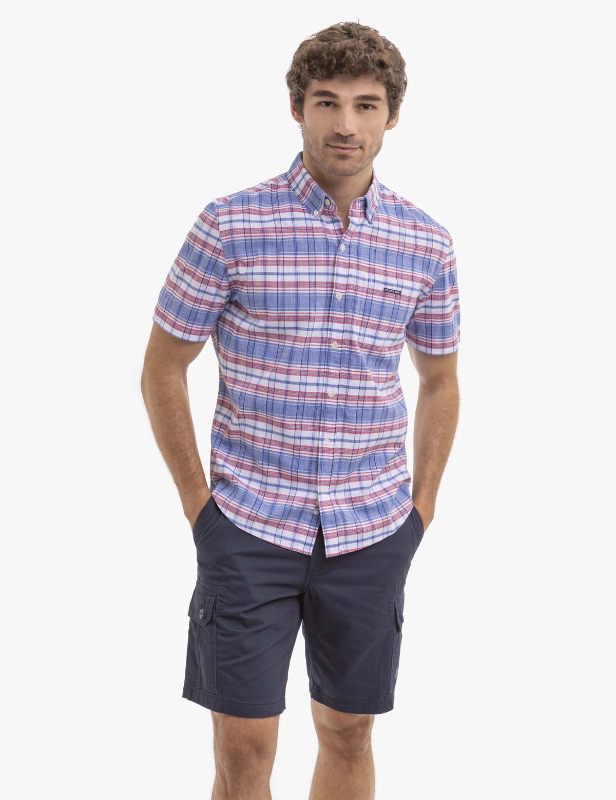 Striped Short Sleeve Woven Shirt | Slub Poplin Fabric