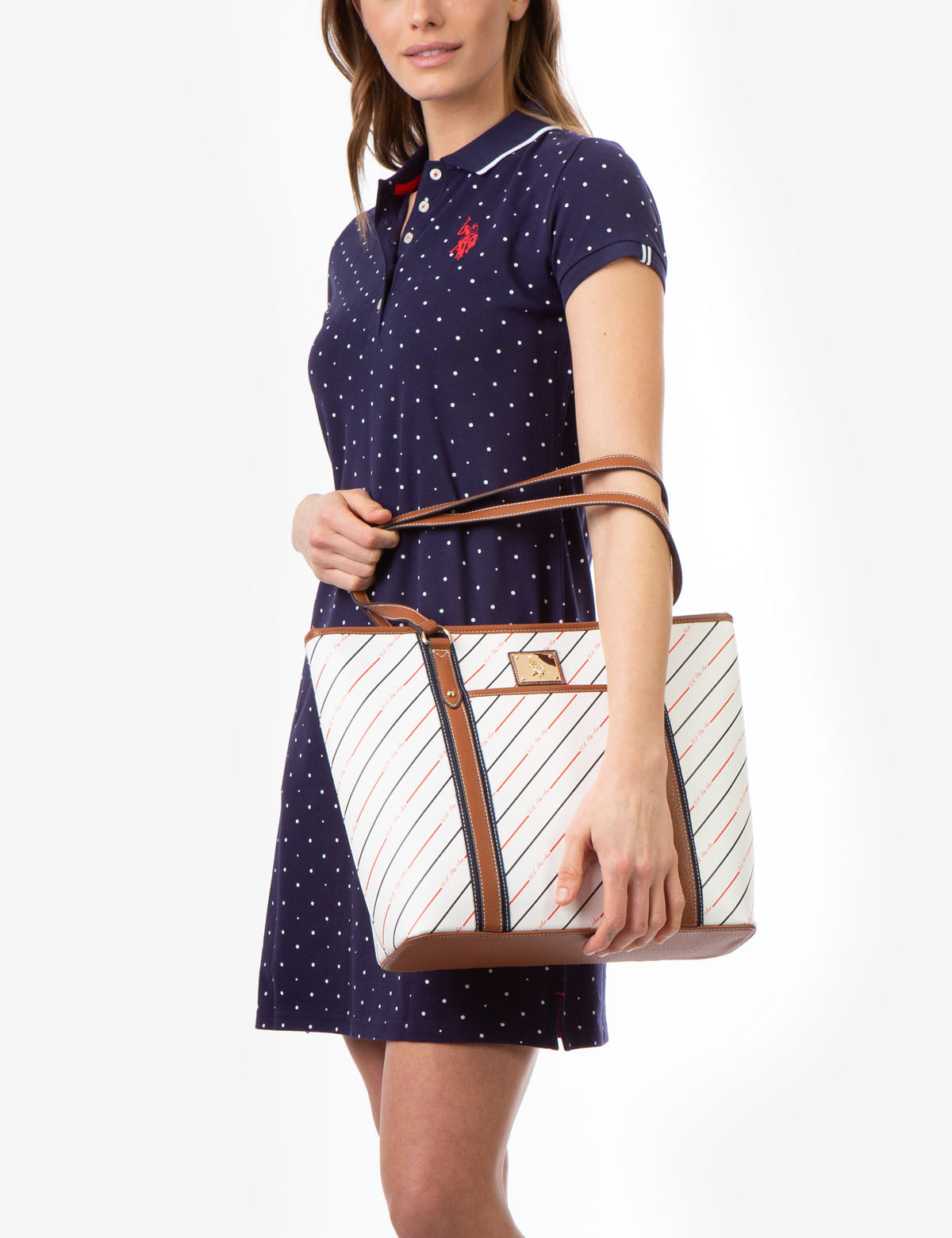 Striped Tote Bag with Zip Closure & Accessory Pocket | U.S. POLO ASSN.