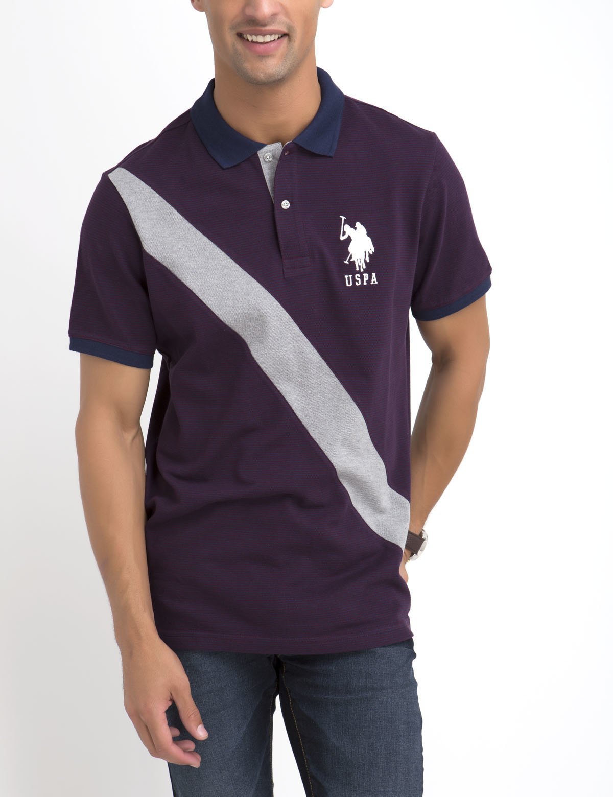 Striped Polo Shirt with Diagonal Design | Short Sleeve & Embroidered Logo