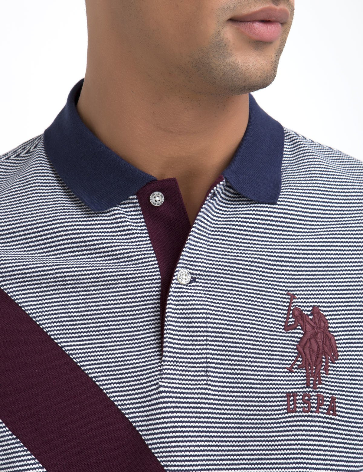 Striped Polo Shirt with Diagonal Design | Short Sleeve & Embroidered Logo