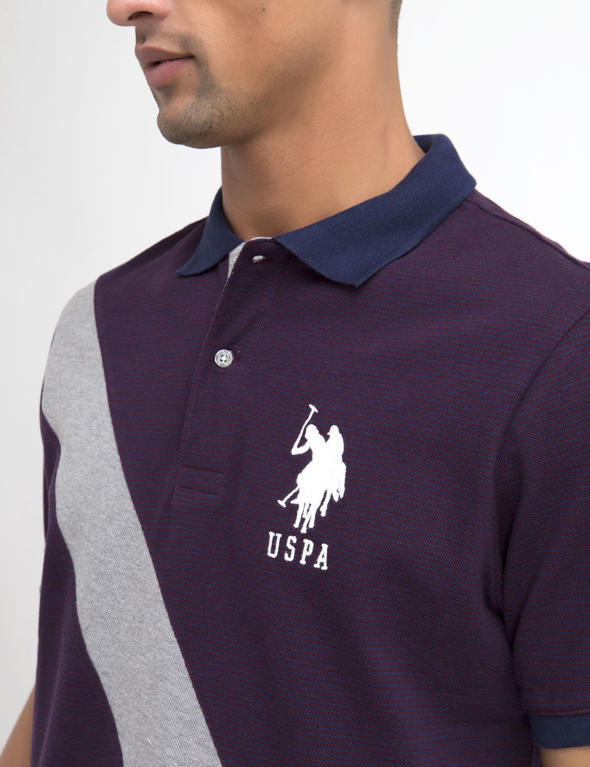 Striped Polo Shirt with Diagonal Design | Short Sleeve & Embroidered Logo