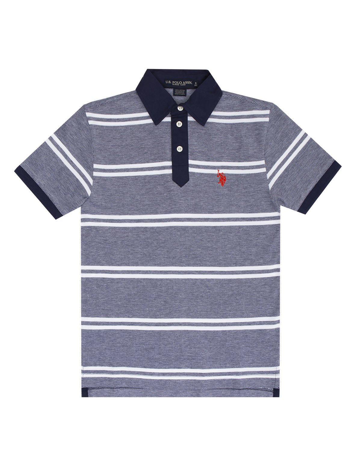 Men's Striped Cotton Polo Shirt with Solid Collar | Birdseye