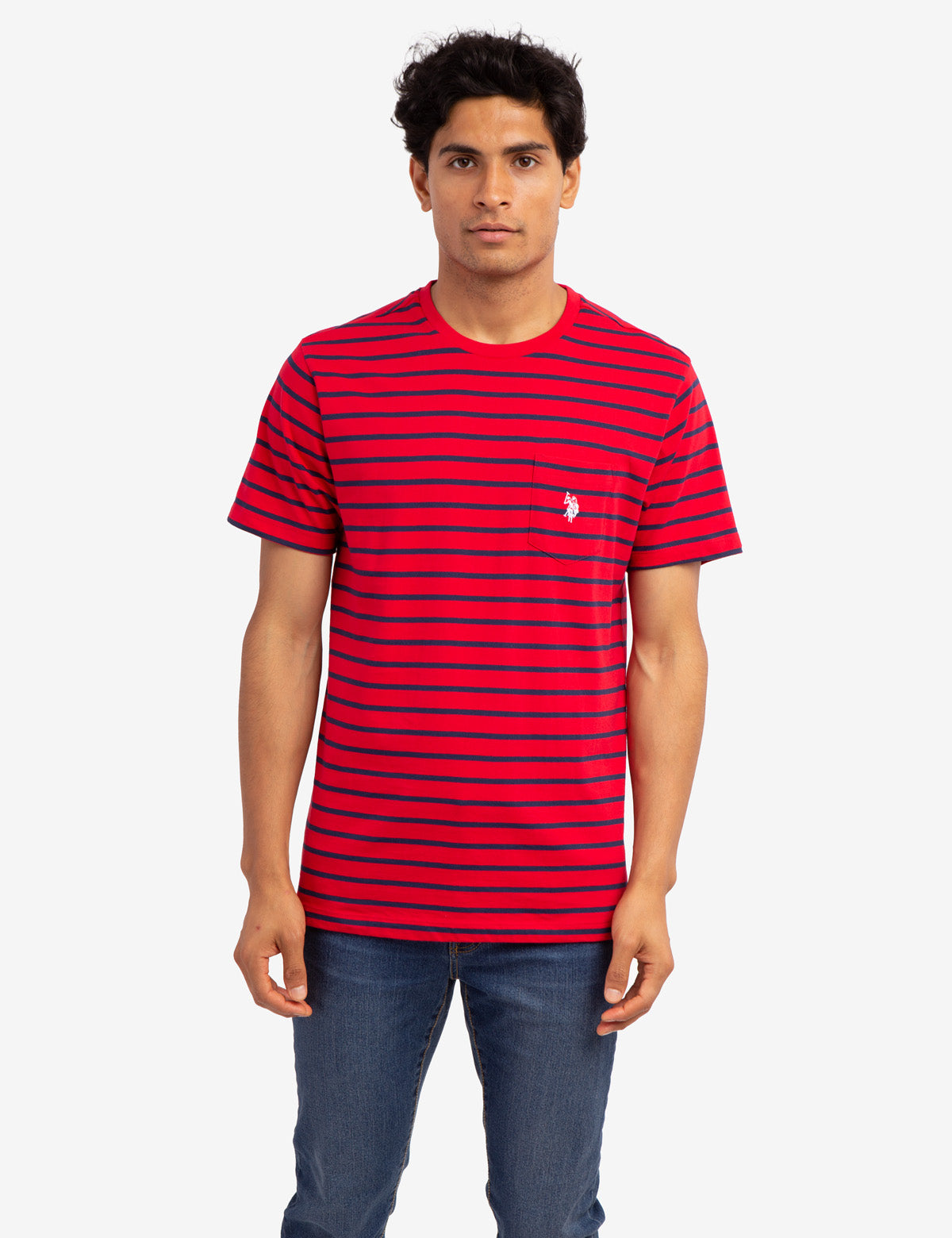 Striped Pocket T-Shirt with Contrast Logo | Crew Neck Short Sleeve