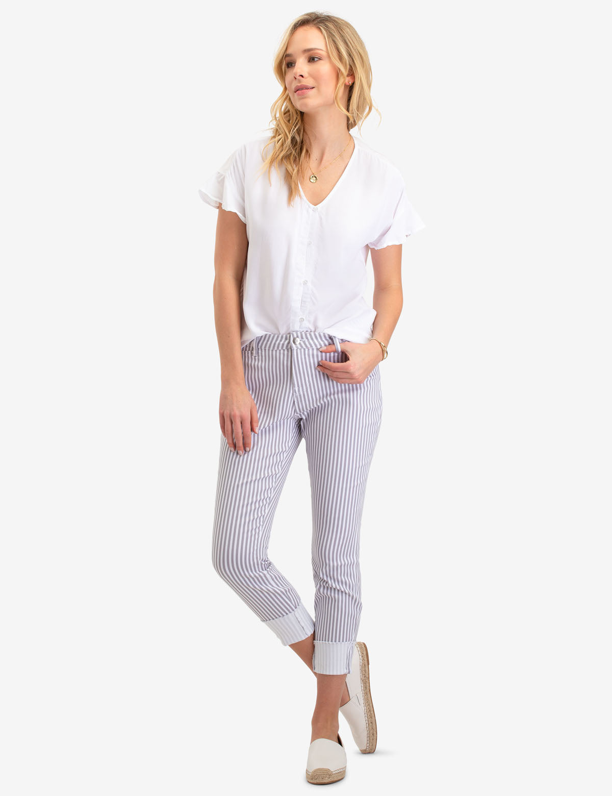 Striped Stretch Crop Jegging with Pockets | Cotton Blend