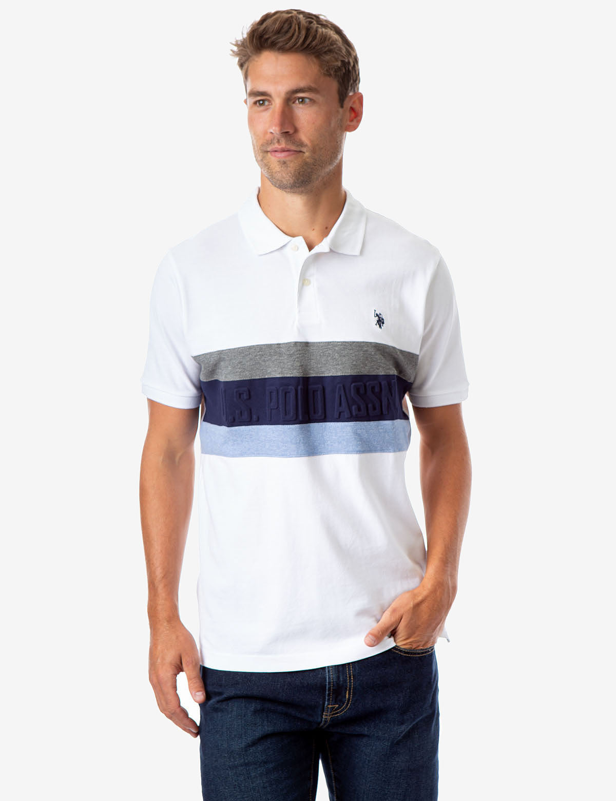 Striped Embossed Polo Shirt with Rib Knit Cuffs | U.S. Polo Assn.