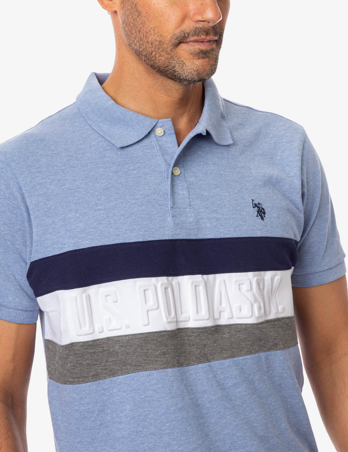 Striped Embossed Polo Shirt with Rib Knit Cuffs | U.S. Polo Assn.