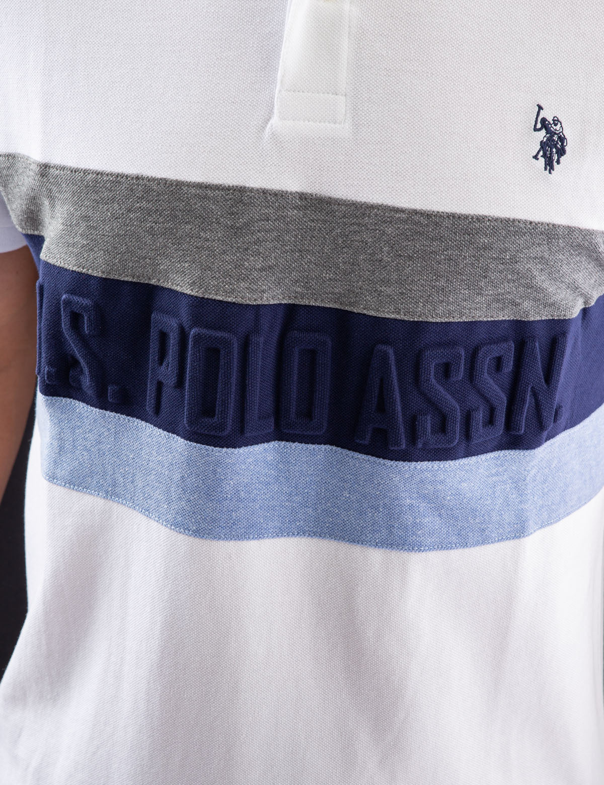 Striped Embossed Polo Shirt with Rib Knit Cuffs | U.S. Polo Assn.