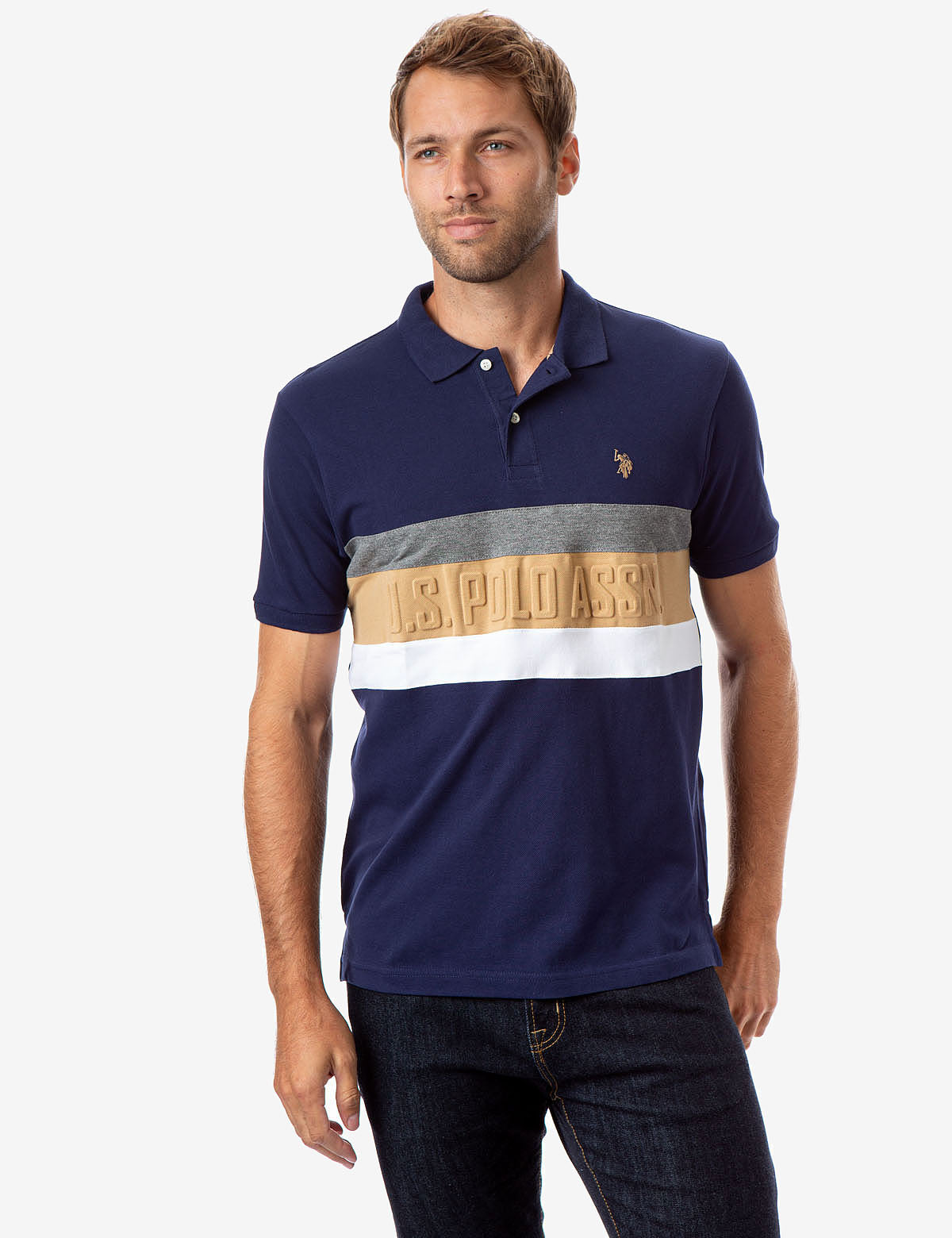 Striped Embossed Polo Shirt with Rib Knit Cuffs | U.S. Polo Assn.