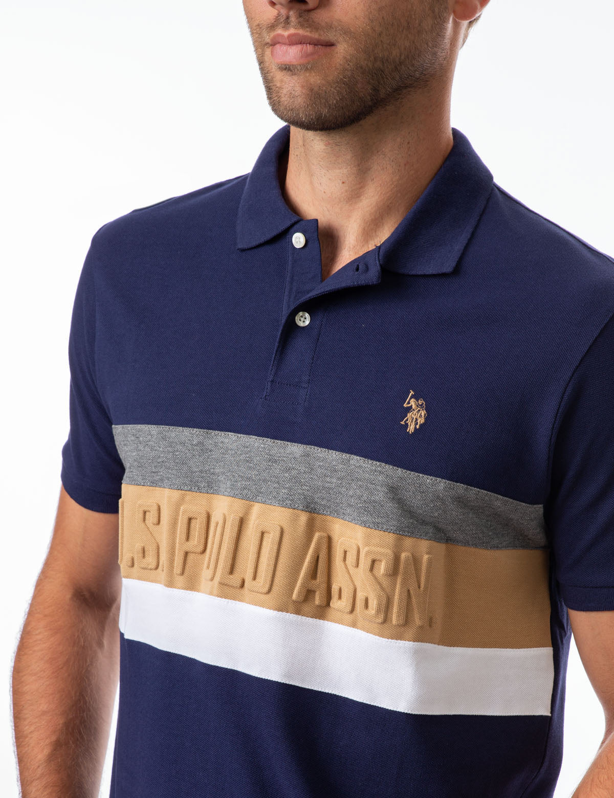 Striped Embossed Polo Shirt with Rib Knit Cuffs | U.S. Polo Assn.