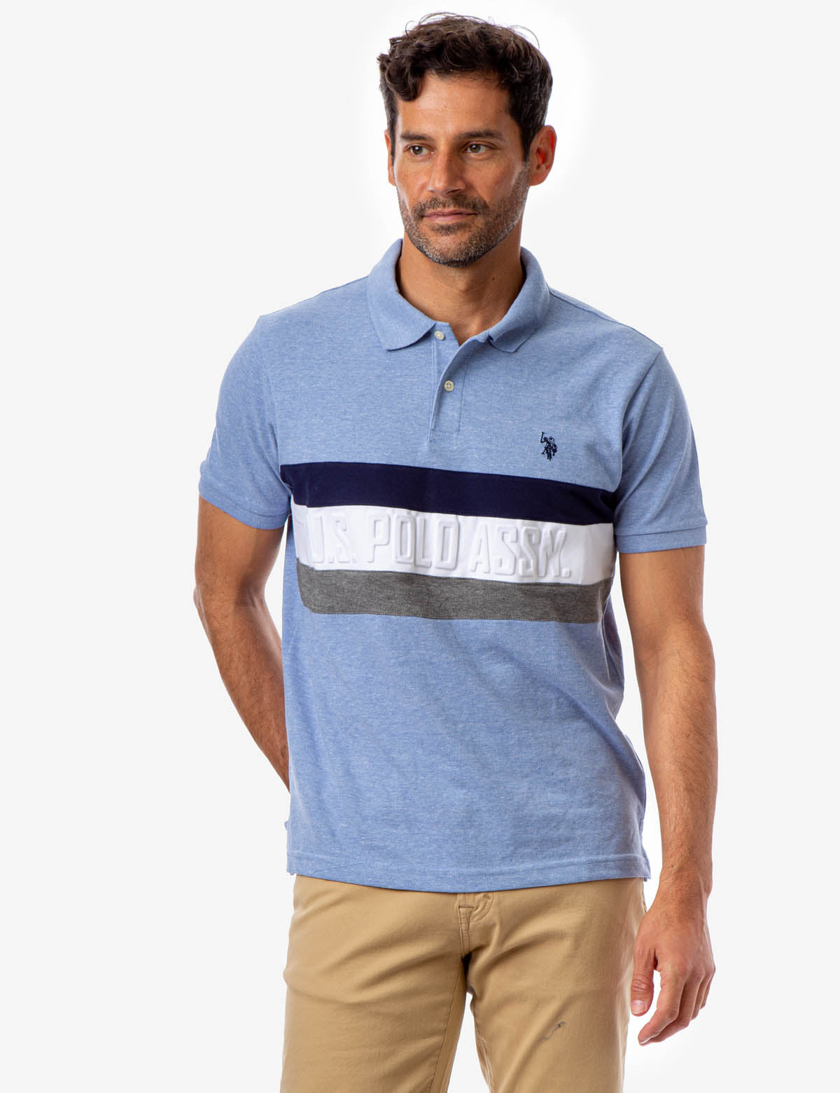 Striped Embossed Polo Shirt with Rib Knit Cuffs | U.S. Polo Assn.