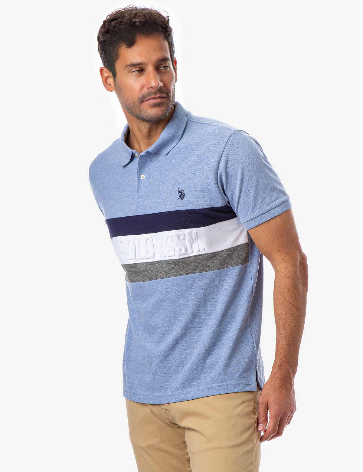 Striped Embossed Polo Shirt with Rib Knit Cuffs | U.S. Polo Assn.