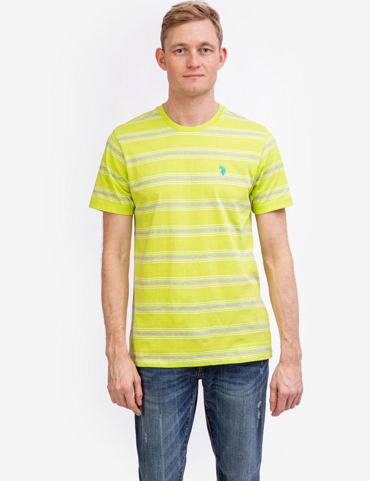Striped Crew Neck T-Shirt with Contrast Logo | Jersey Cotton