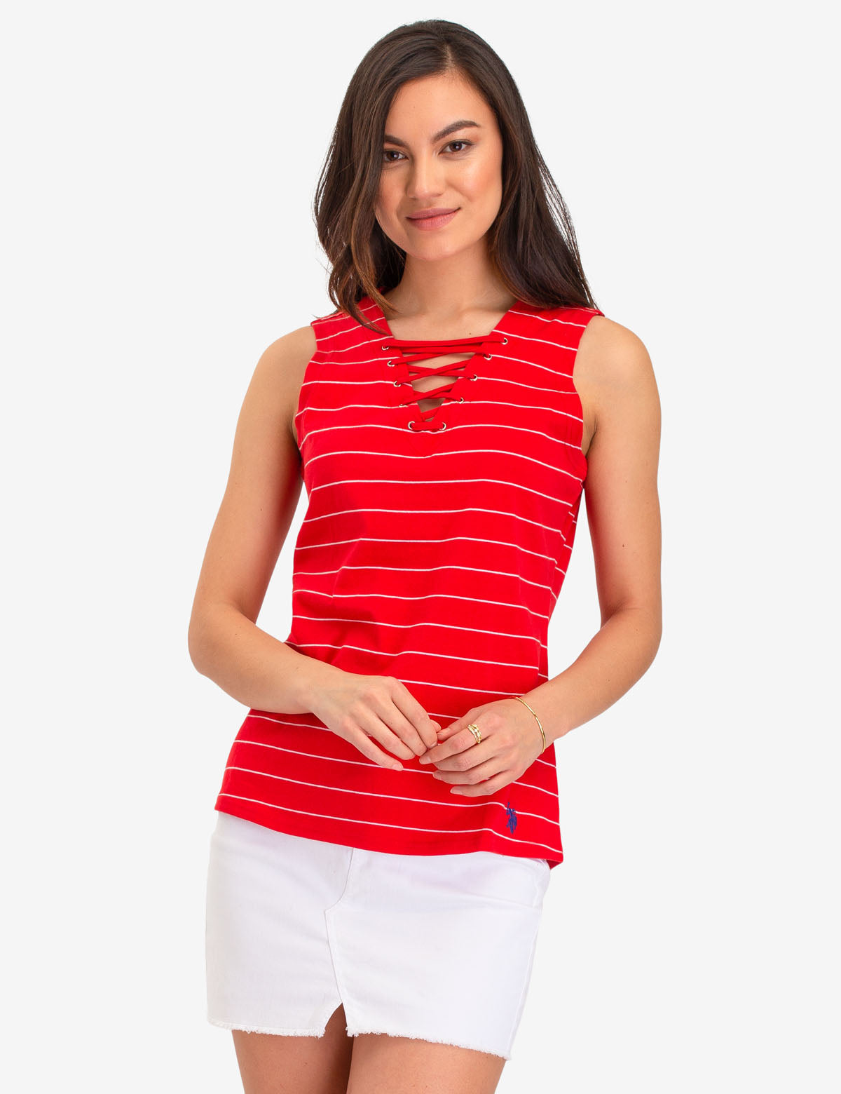 Sleeveless Striped Lace-Up Top for Women | Casual Summer Blouse