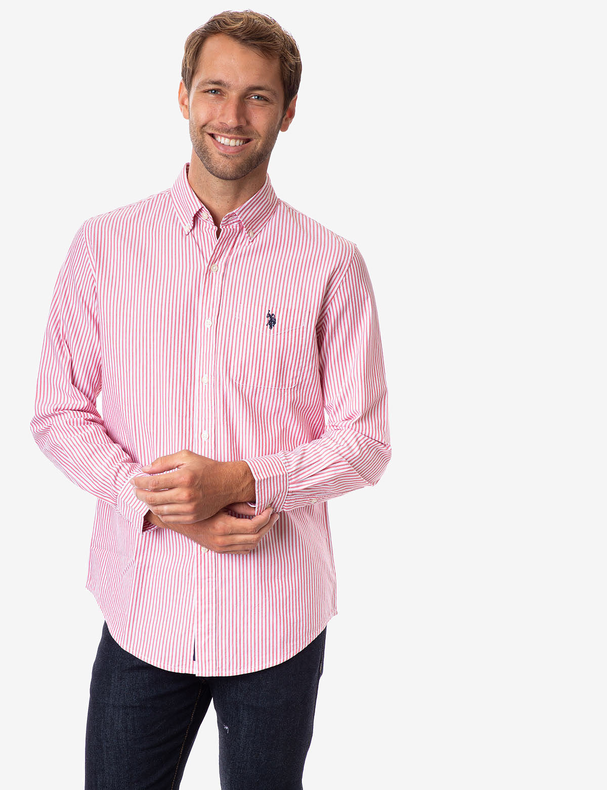 Striped Long Sleeve Oxford Shirt with Button Cuffs | Classic Fit
