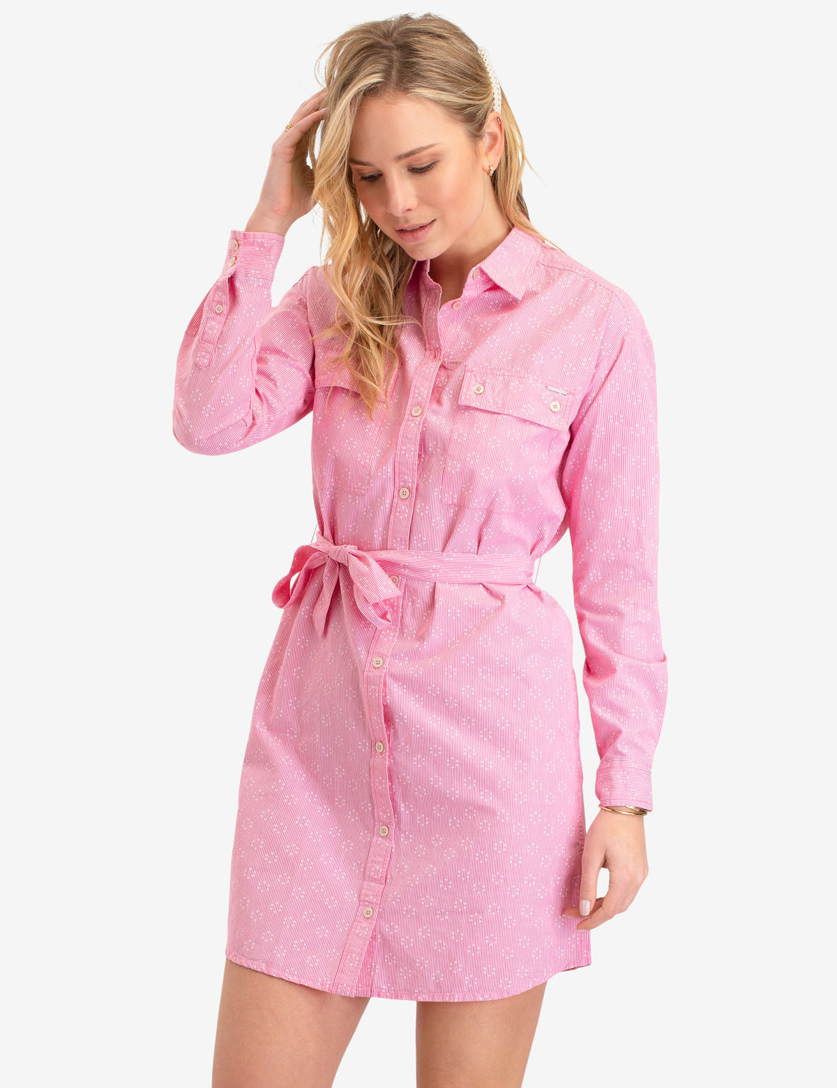Striped Oxford Dress with Button Placket & Tie Waist | Classic Style