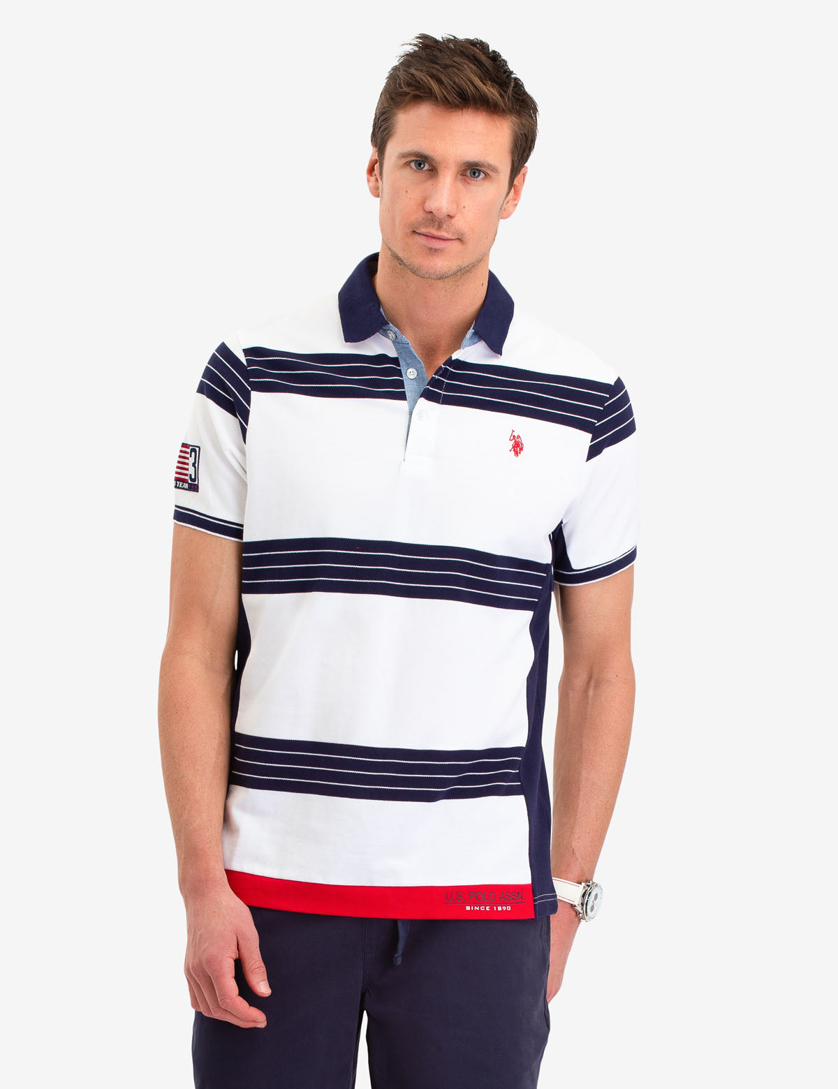 Striped Pique Polo Shirt with Contrast Placket & Logo | Classic Fit