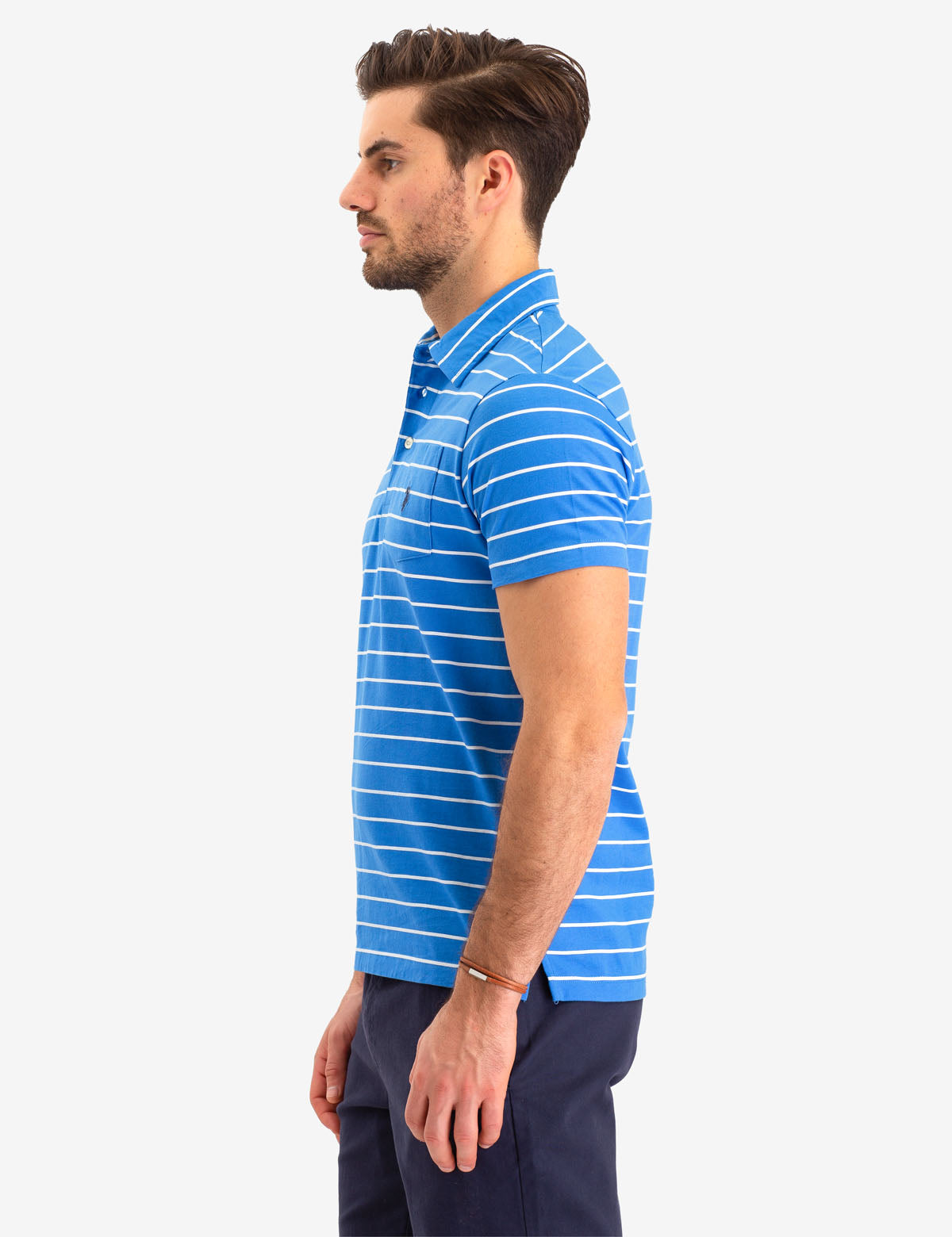 Men's Striped Polo Shirt with Pocket & Logo | Short Sleeve