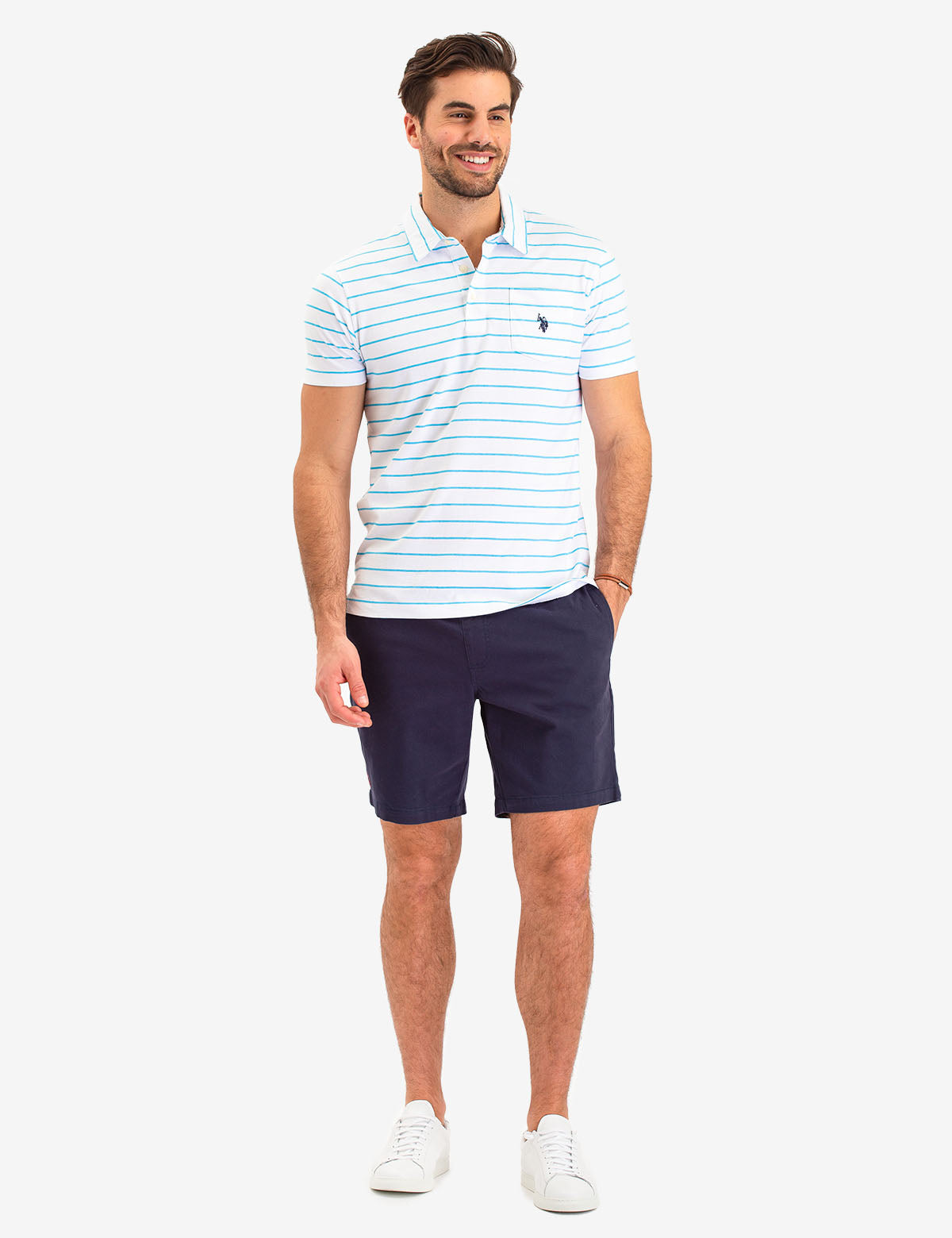 Men's Striped Polo Shirt with Pocket & Logo | Short Sleeve
