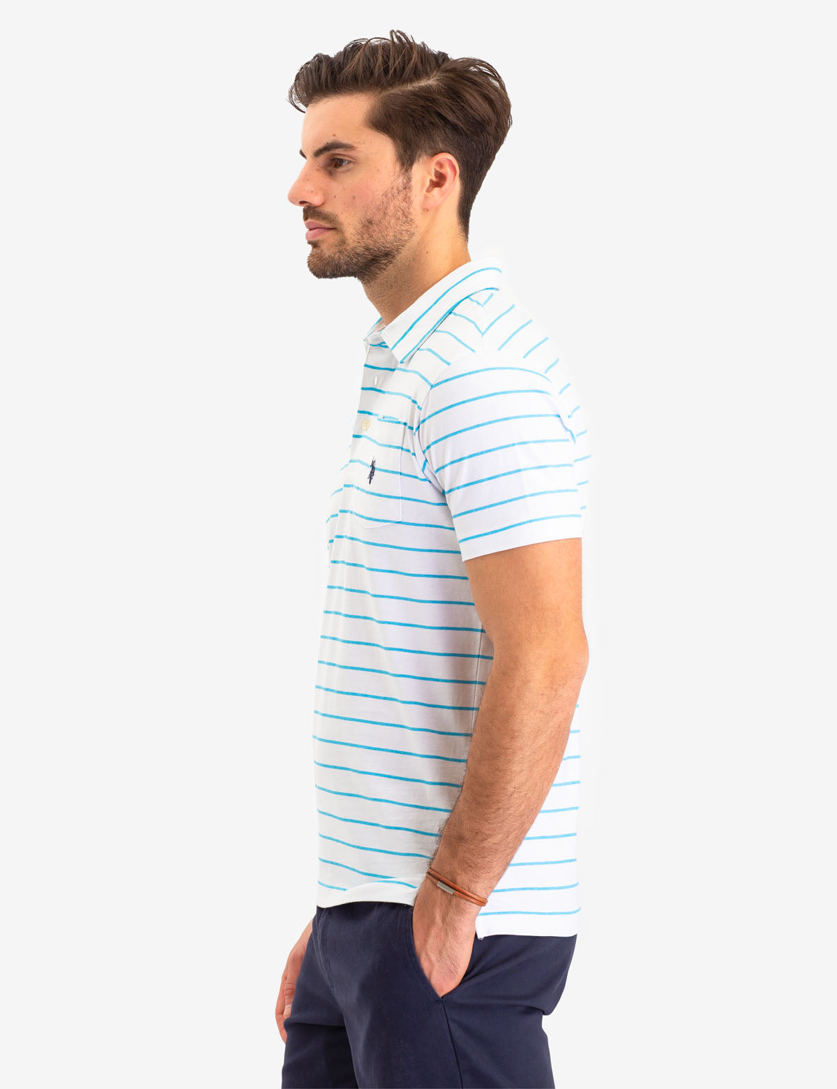 Men's Striped Polo Shirt with Pocket & Logo | Short Sleeve