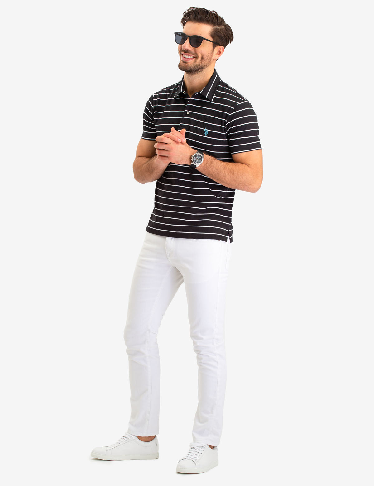 Men's Striped Polo Shirt with Pocket & Logo | Short Sleeve