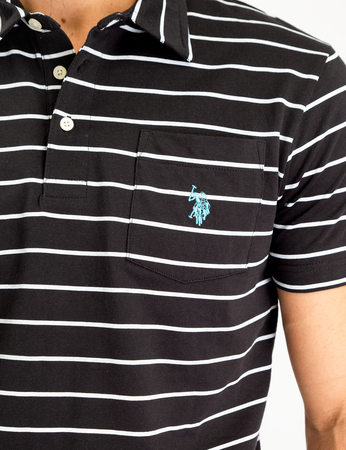 Men's Striped Polo Shirt with Pocket & Logo | Short Sleeve