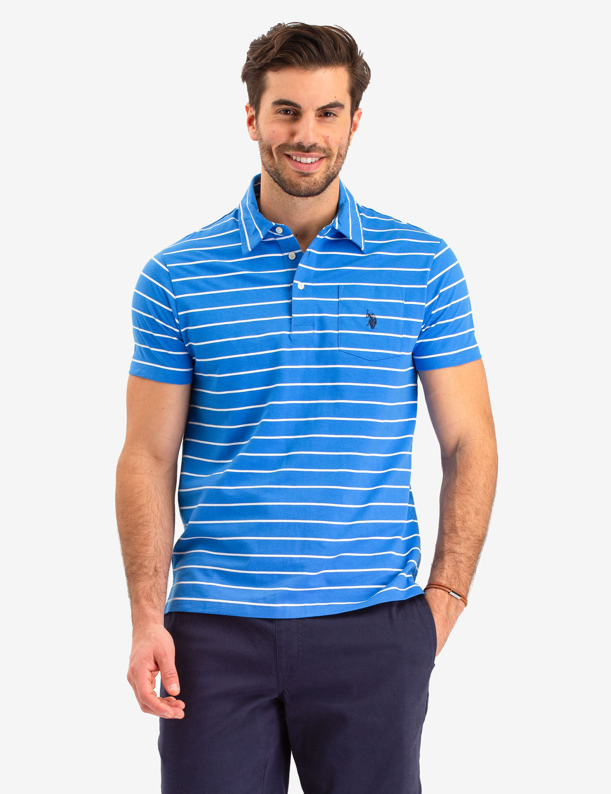 Men's Striped Polo Shirt with Pocket & Logo | Short Sleeve