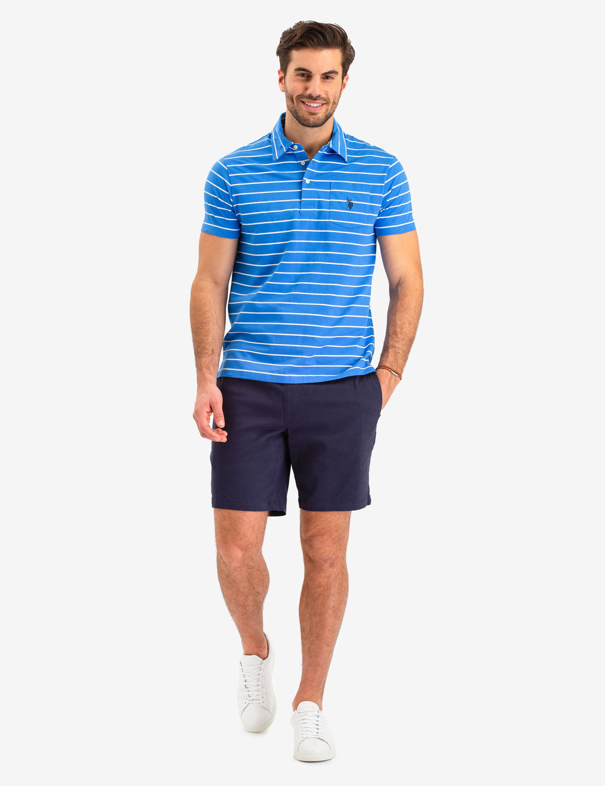 Men's Striped Polo Shirt with Pocket & Logo | Short Sleeve